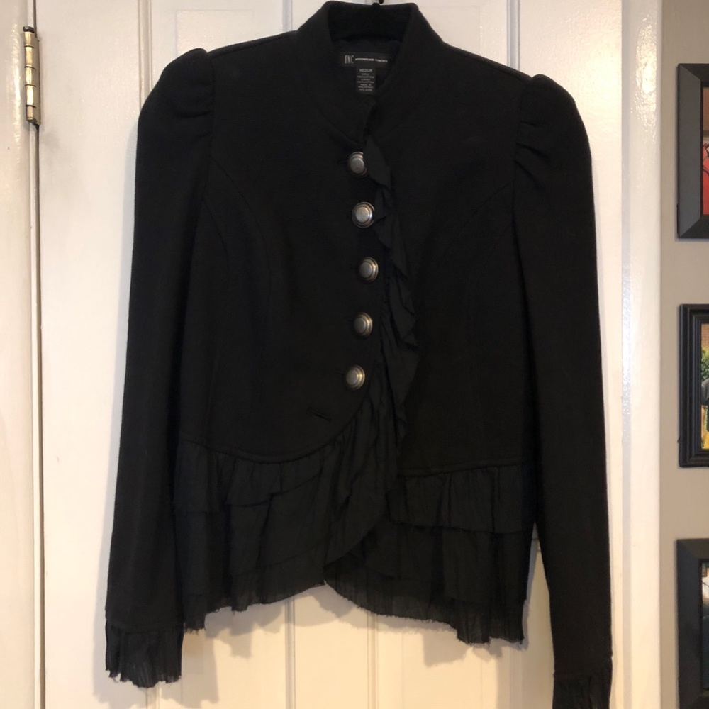 NWT INC black ruffled military jacket sz M goth